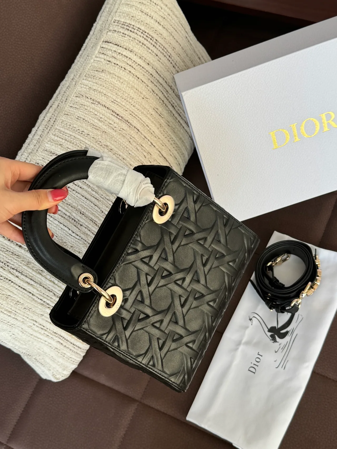 Dior Cannage Top-Handle Bag in Black & White · view 4