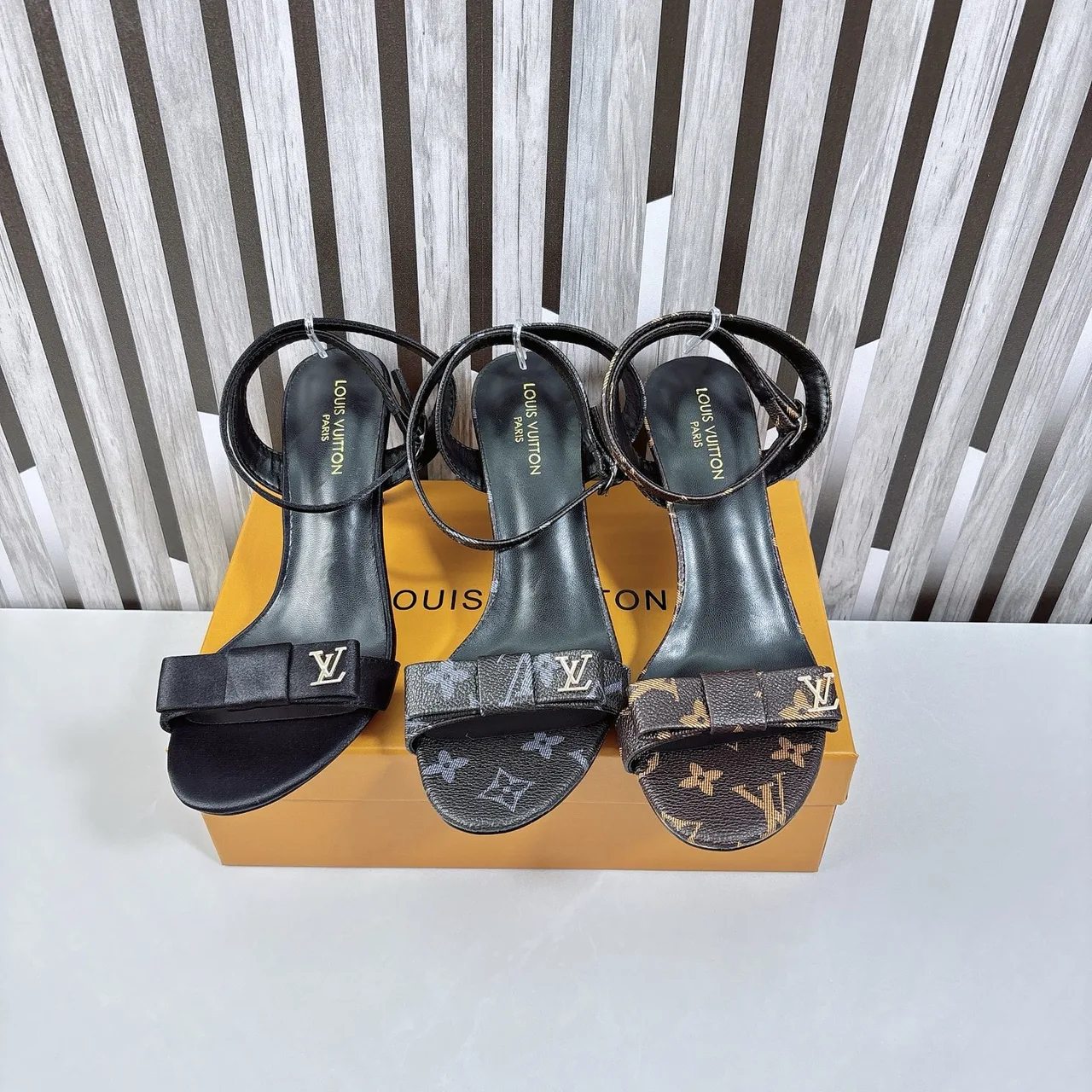 Louis Vuitton Ankle Strap Heeled Sandals in Black & Brown · view 3