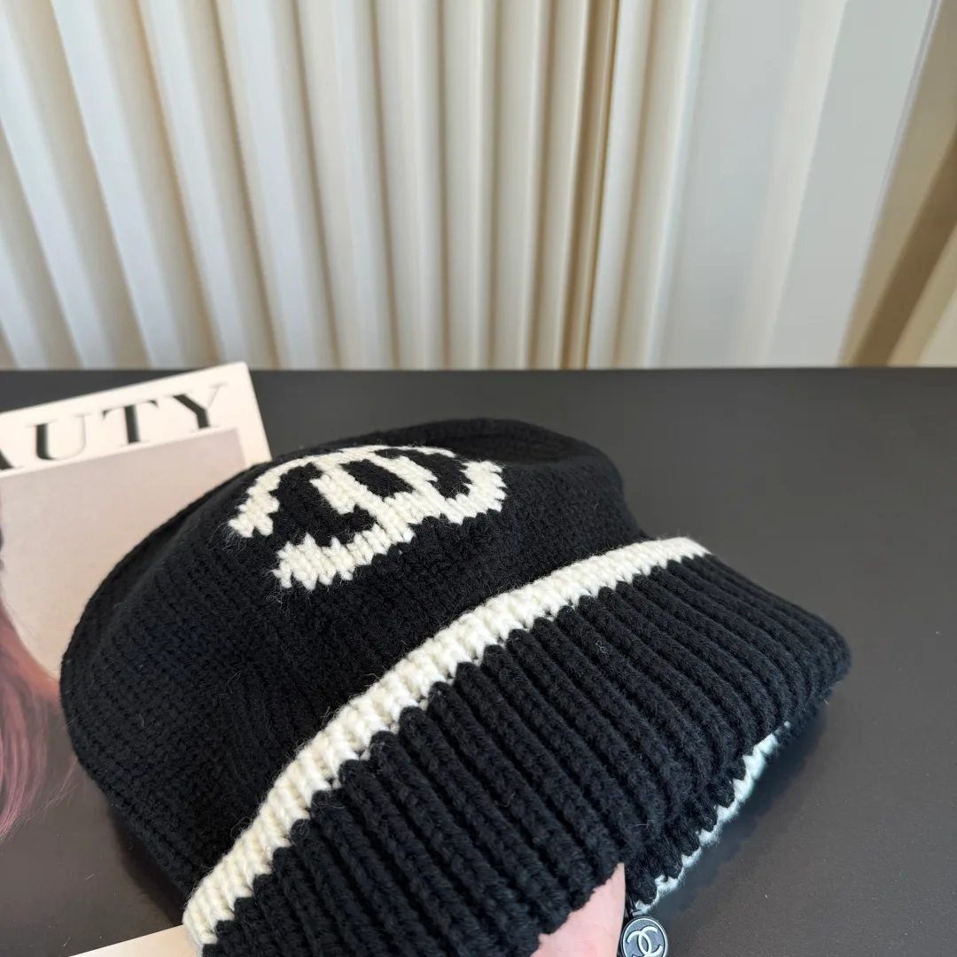 Chanel Ribbed Striped Beanie in Black · view 5