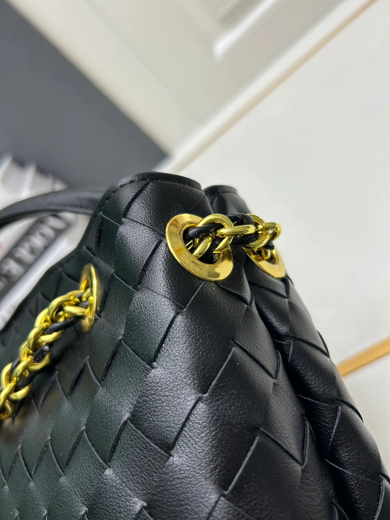 Bottega Veneta Quilted Woven Chain Tote in Black · view 5