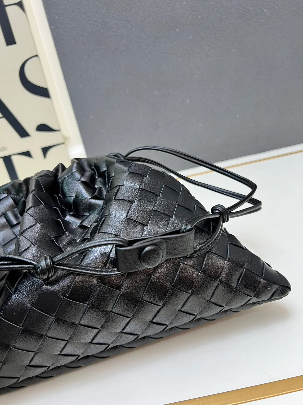 Bottega Veneta Woven Glossy Shoulder Bag in Black · view 6