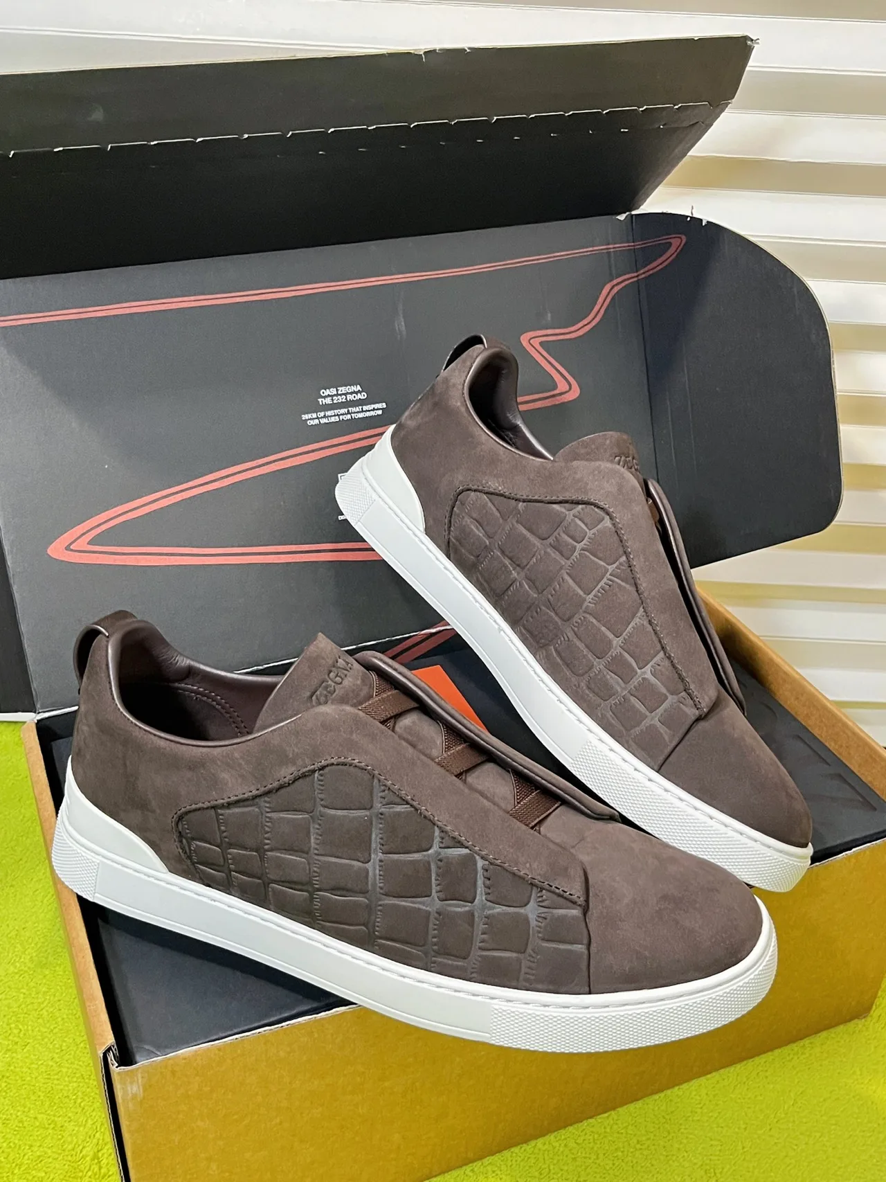 Zegna Triple Stitch Sneakers in Brown · view 5