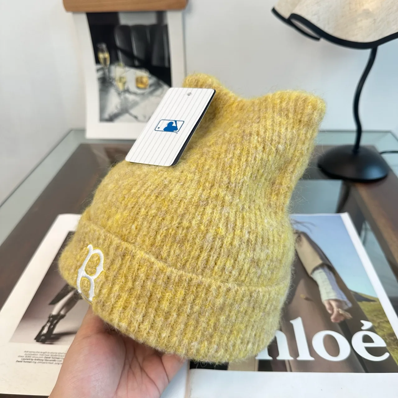 MLB Ribbed Embroidered B Monogram Beanie in Yellow · view 4