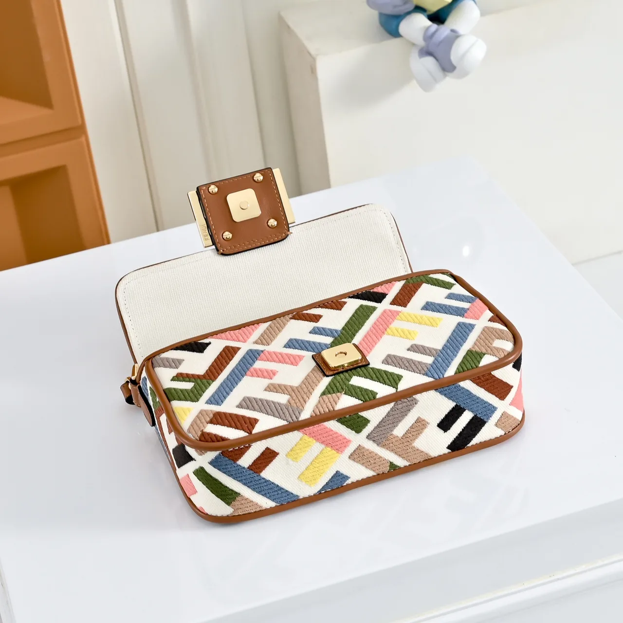 Fendi Baguette Canvas Smooth Bag in White · view 3