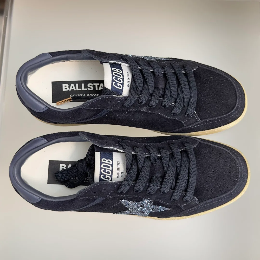 Golden Goose Cowhide Suede-Look Ball Star Sneakers in Blue · view 3