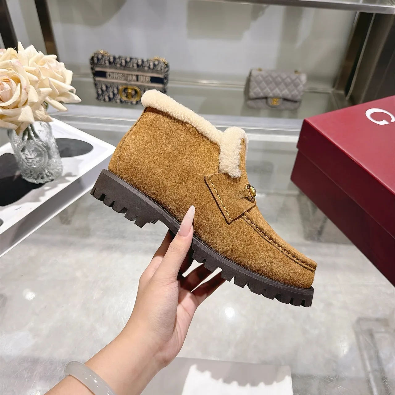 Cowhide Horsebit Lined Ankle Boots in Brown · view 5