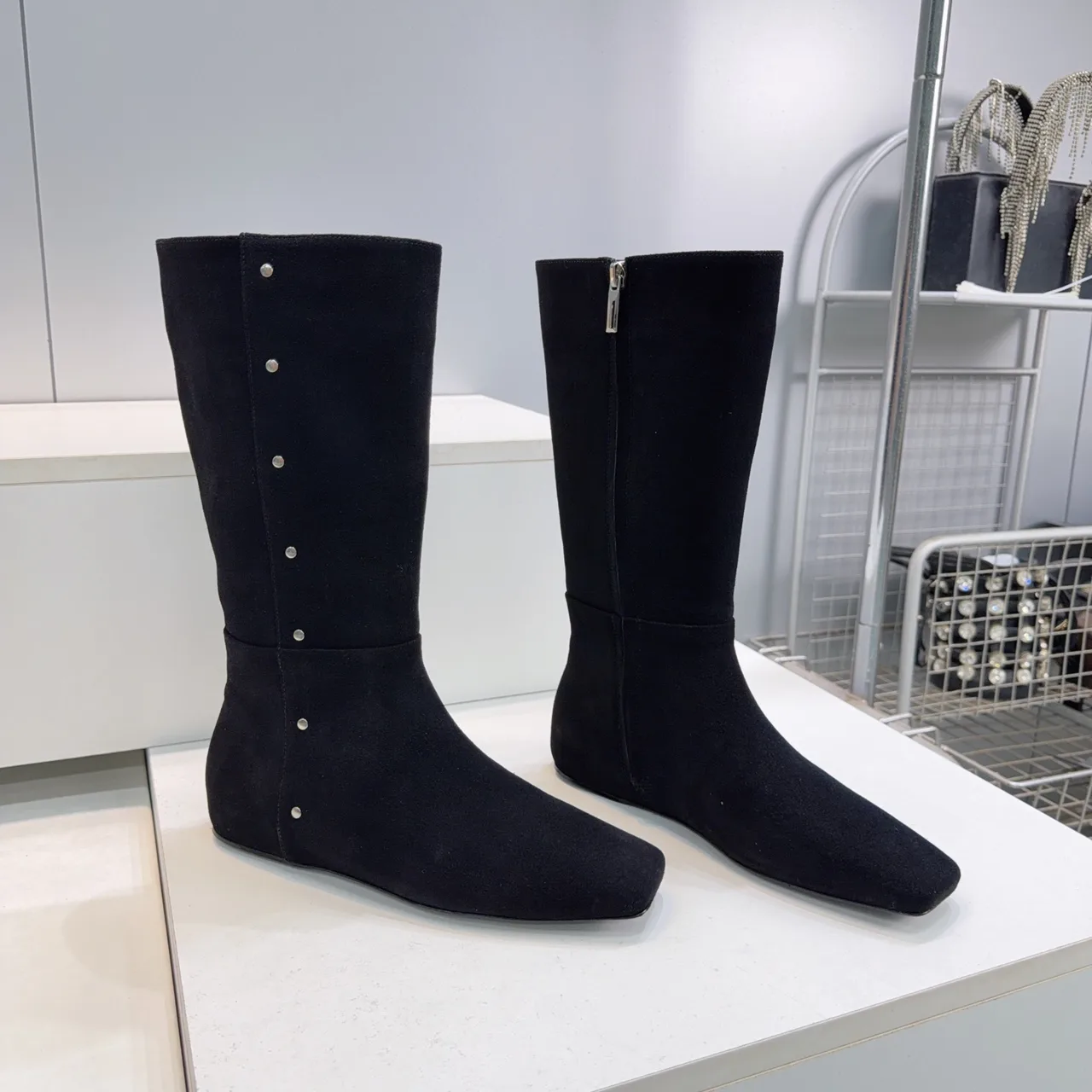 Max Mara Matte Square-Toe Knee-High Boots in Black · view 1