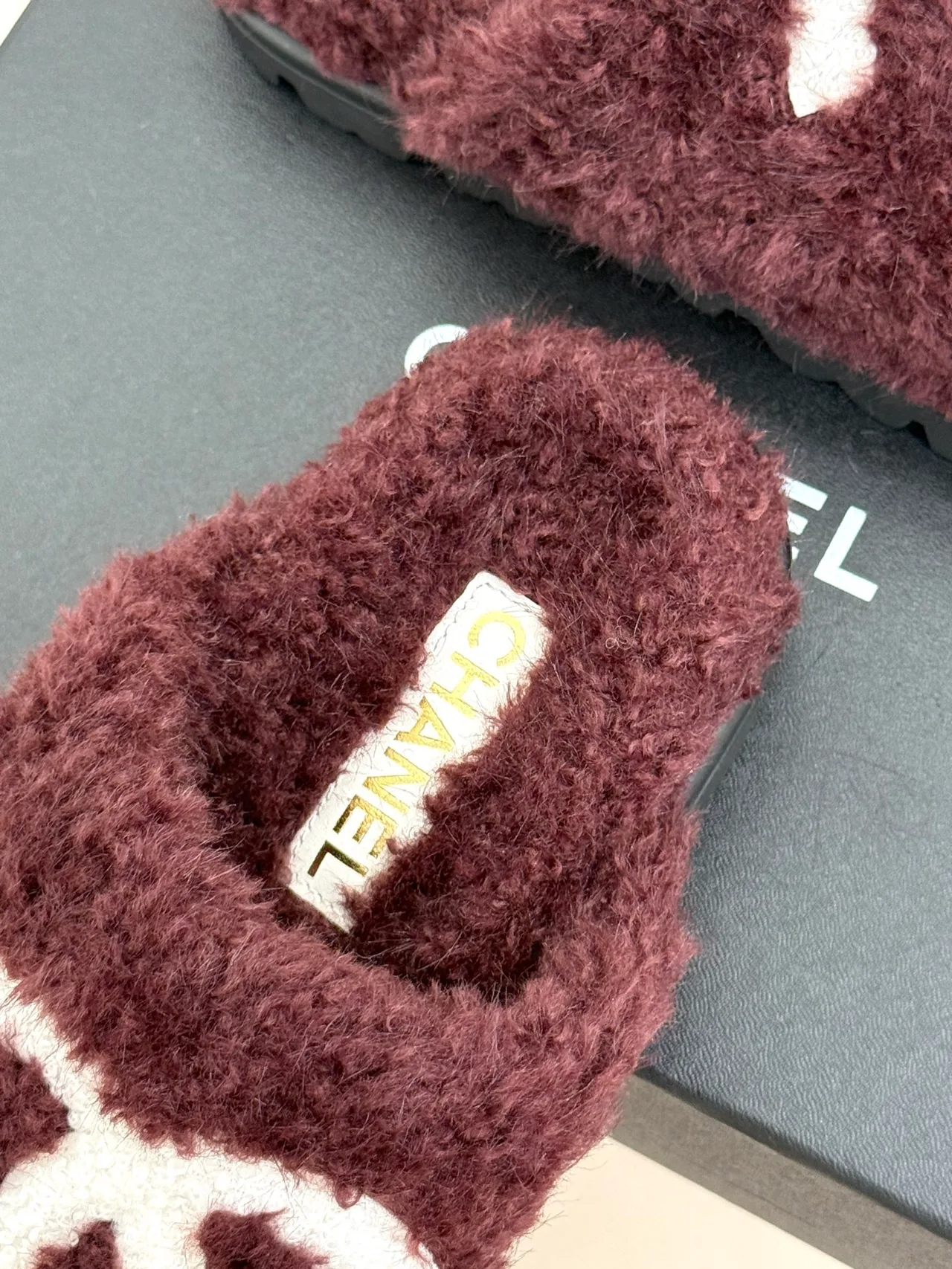Chanel Denim Slippers in Burgundy · view 8