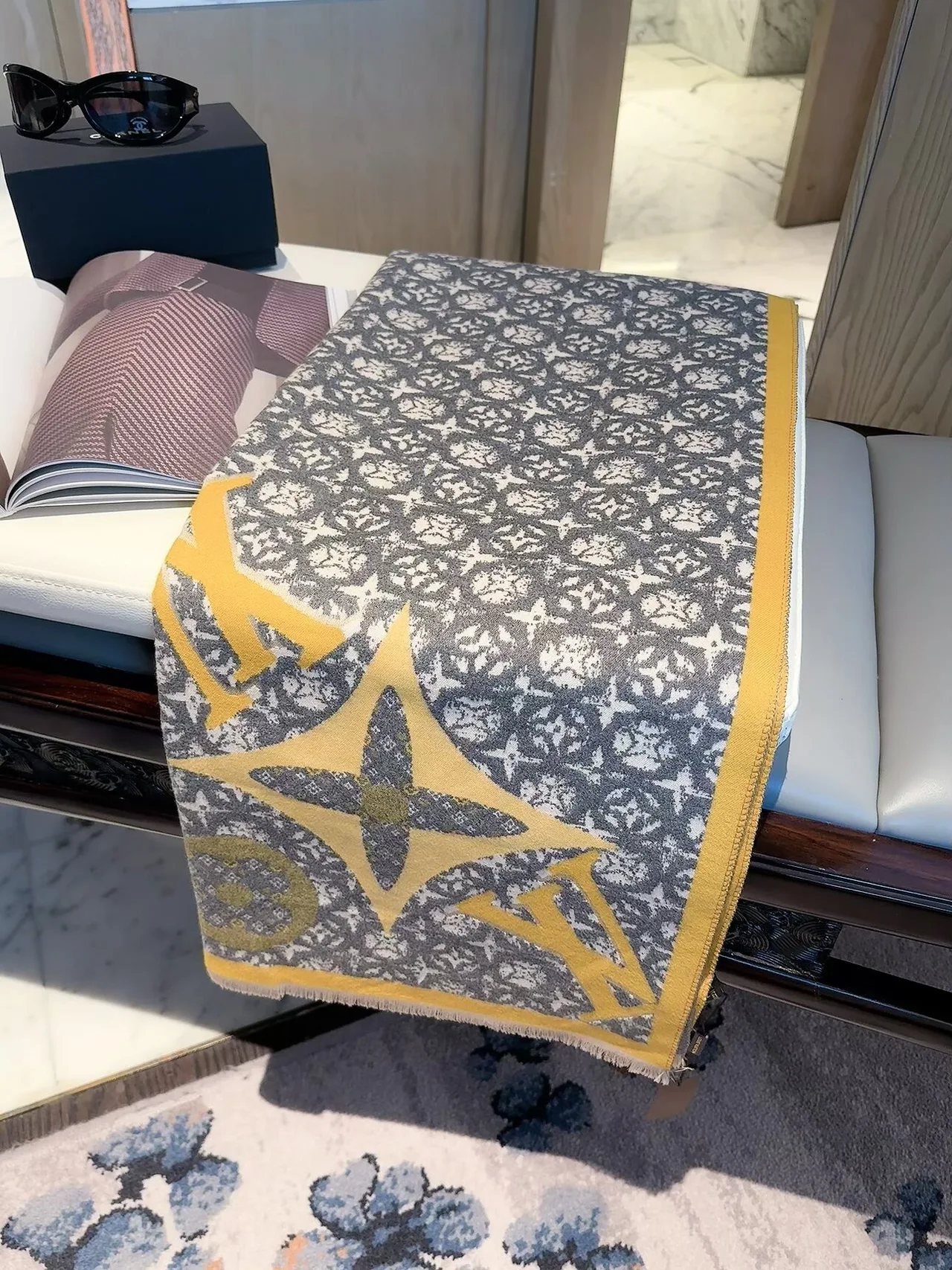 Louis Vuitton Monogram Jacquard Scarf in Grey & Brown · view 1