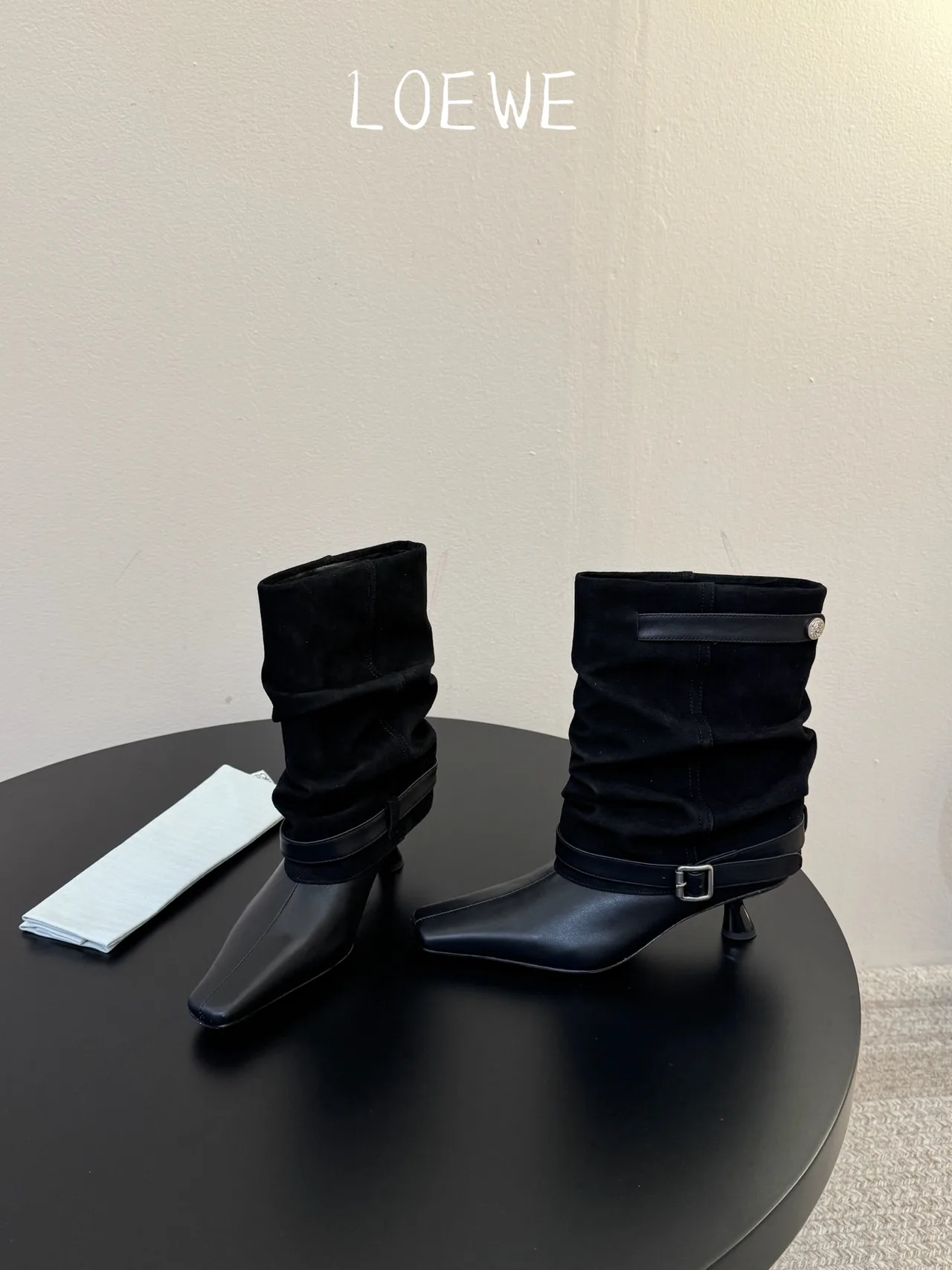 Loewe Cowhide Square-Toe Buckle Ankle Boots in Black · view 5