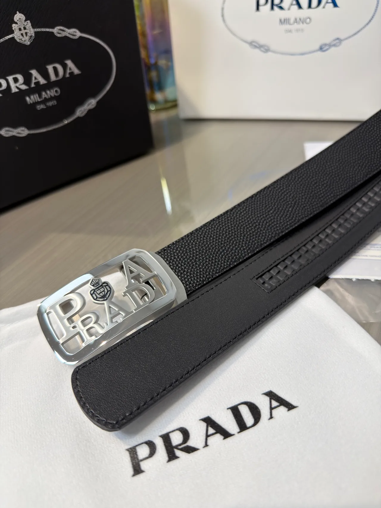 Prada Calfskin Belt in Black · view 6