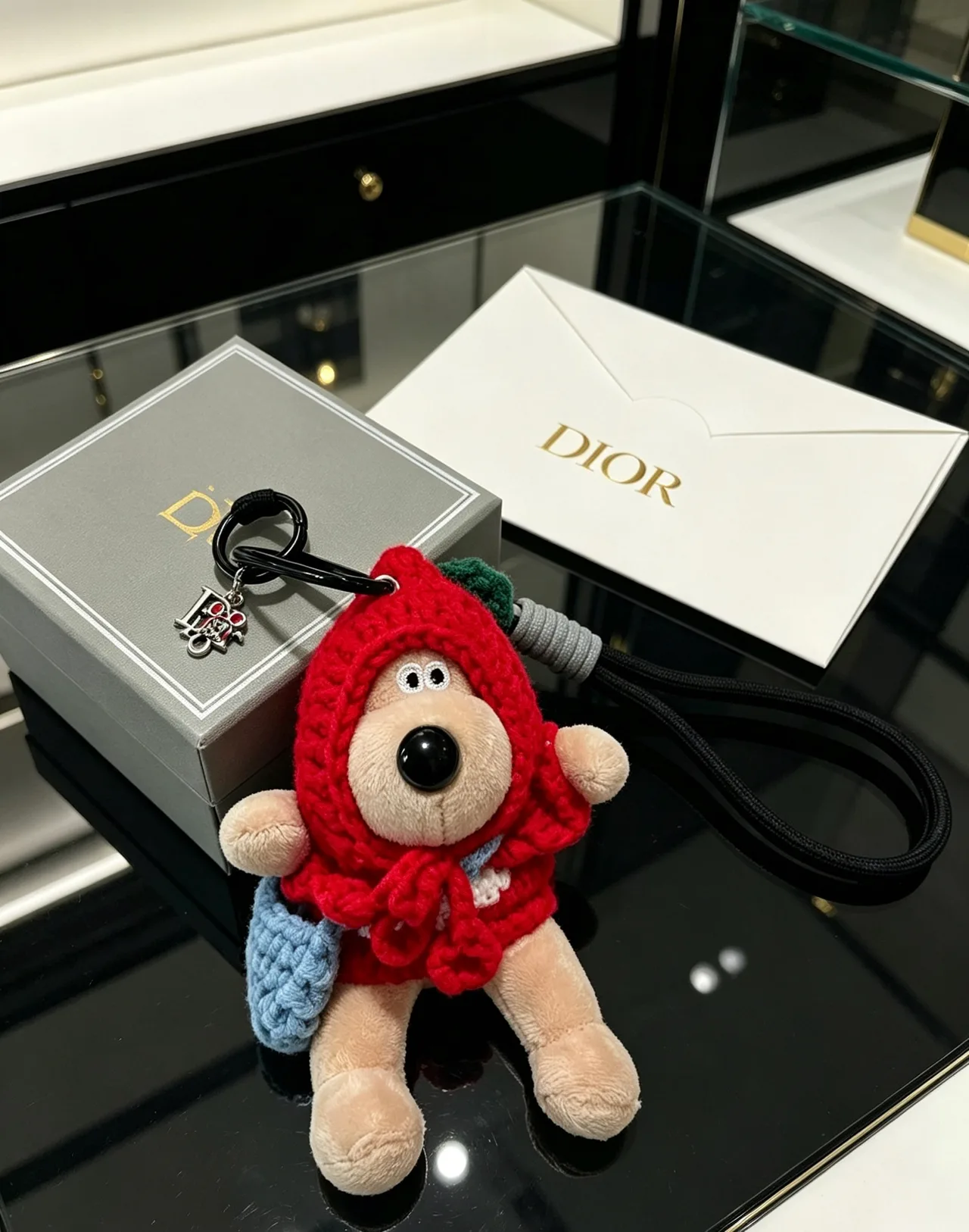 Dior Hooded Bear Keychain in Beige · view 2