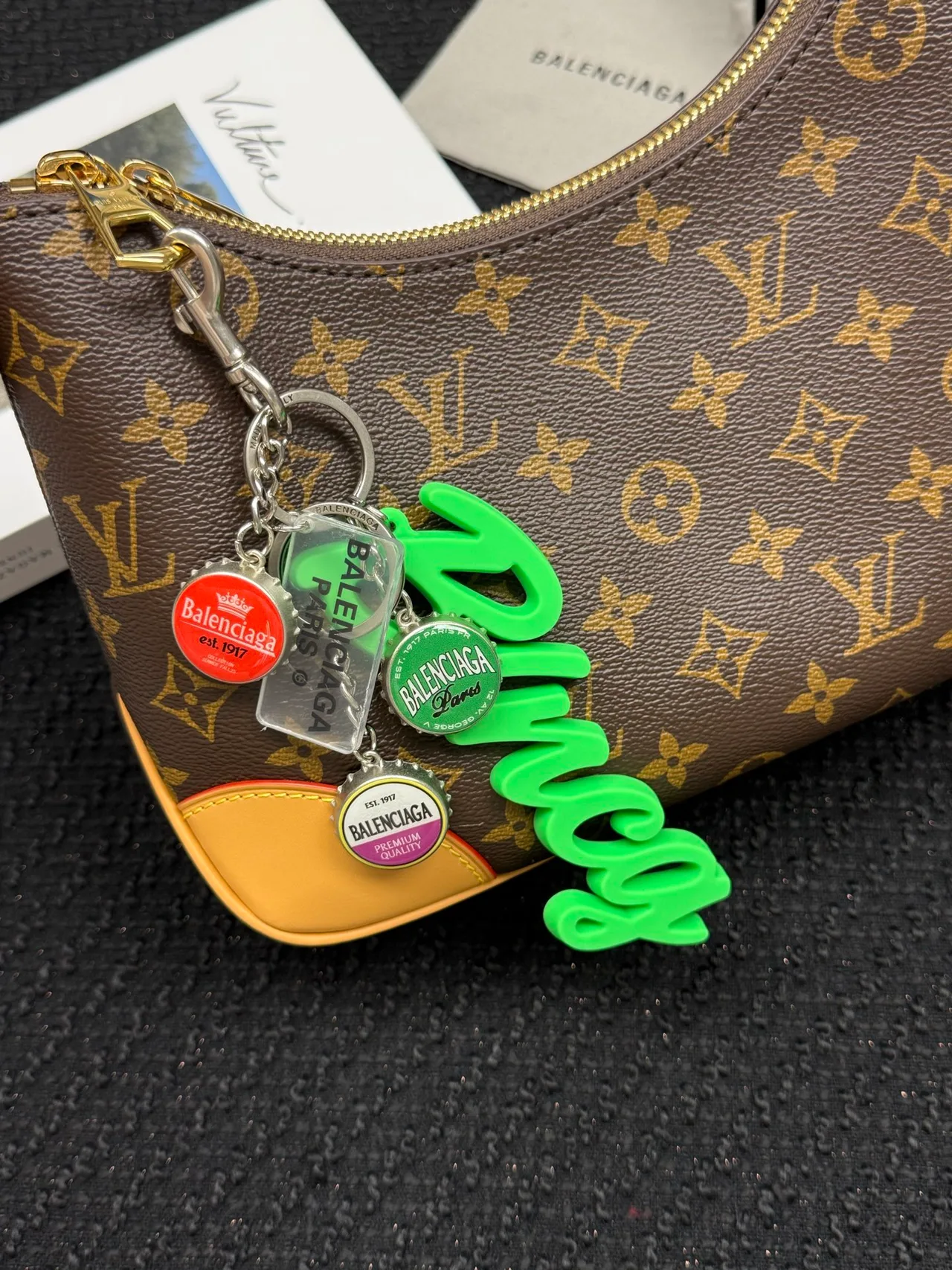 Balenciaga Script Keychain in Green · view 3