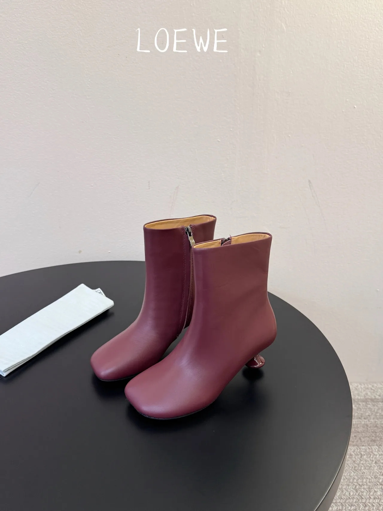Loewe Cowhide Glossy Round-Toe Ankle Boots in Burgundy · view 5