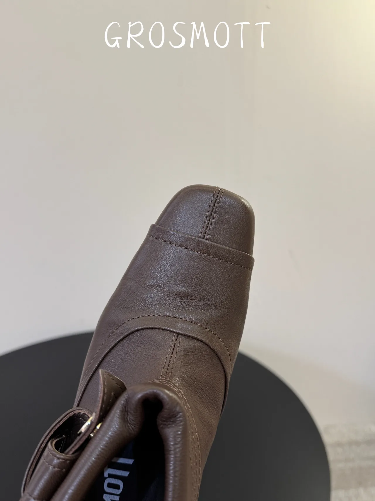 Sheepskin Smooth Pointed-Toe Buckle Ankle Boots in Brown · view 6