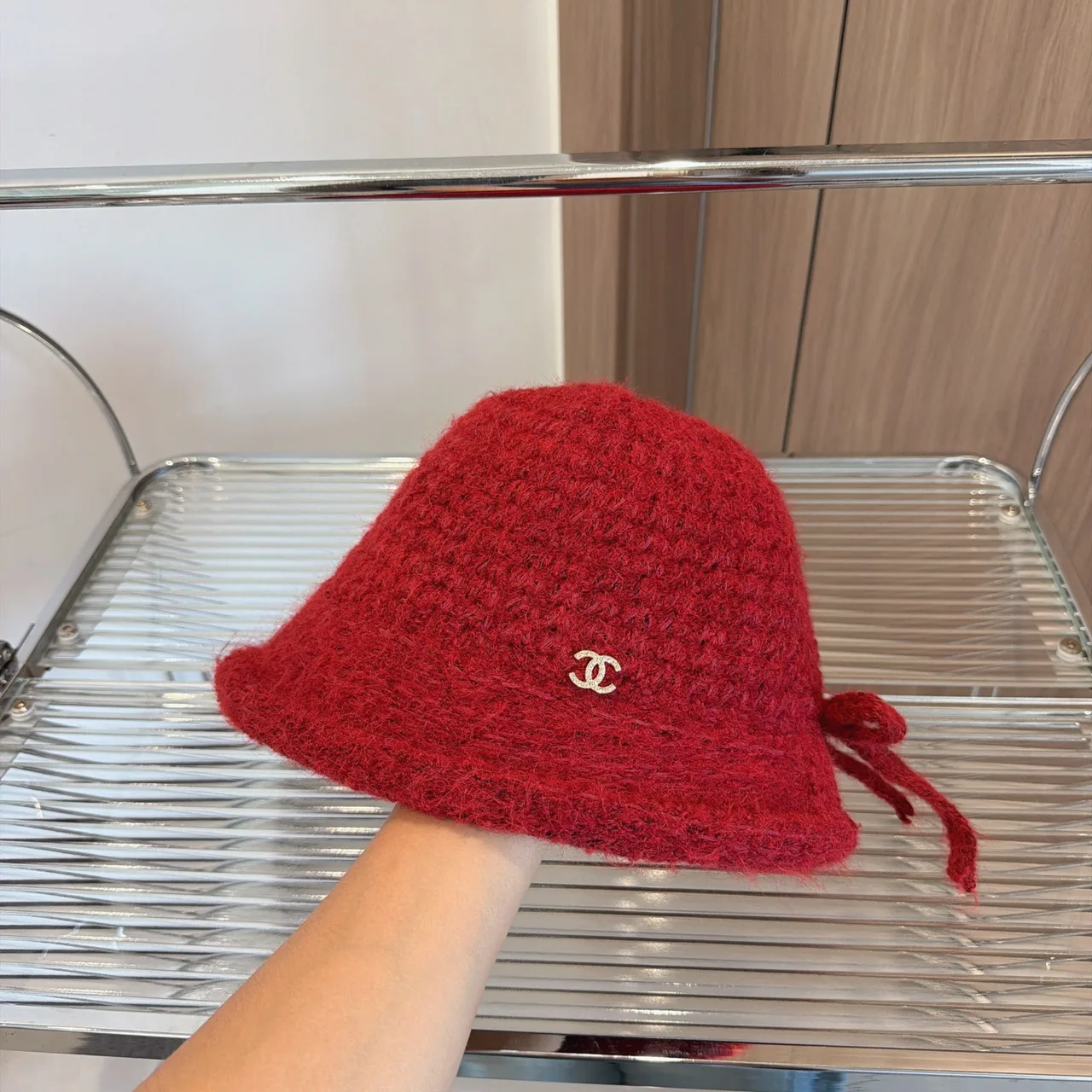 Chanel Knit Bucket Hat in Red & Black & Brown & Beige & White & Grey · view 1