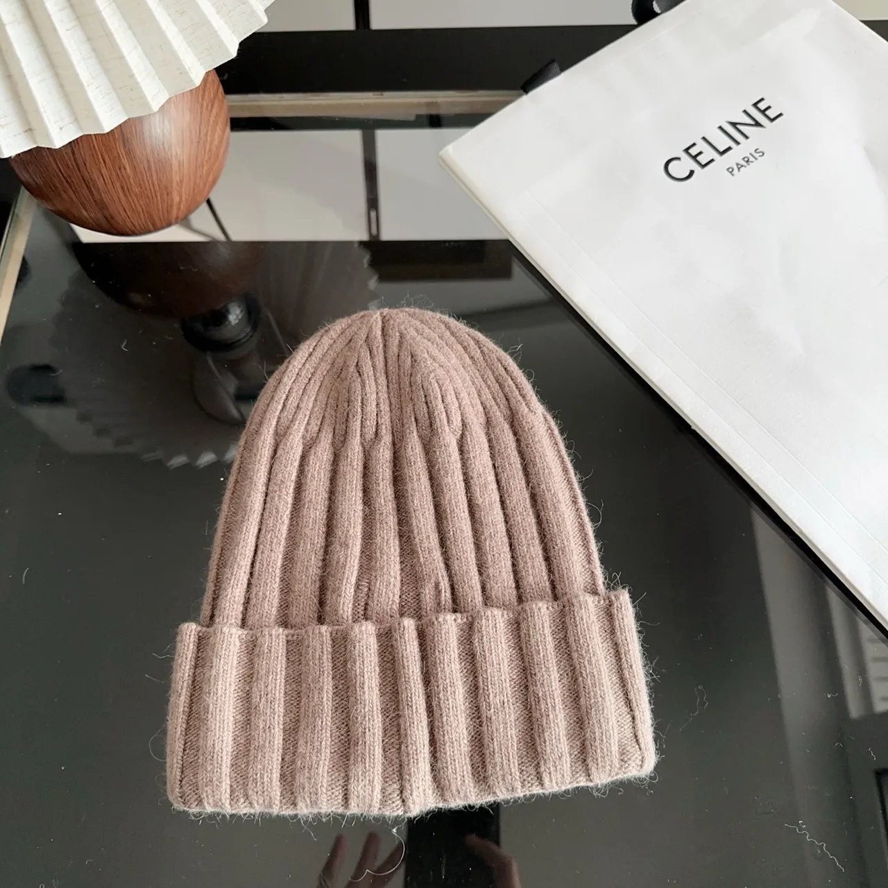 Celine Ribbed Beanie in Pink · view 5
