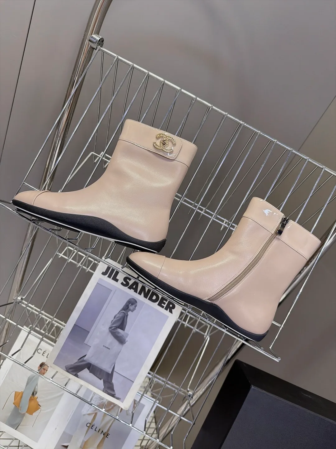 Chanel Calfskin Glossy Ankle Boots in Beige · view 6