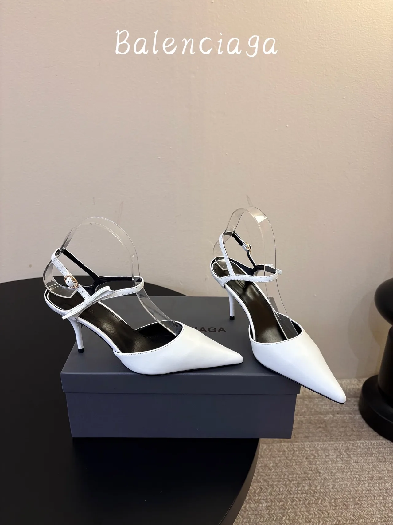 Balenciaga Pointed-Toe Ankle Strap Pumps in White · view 4