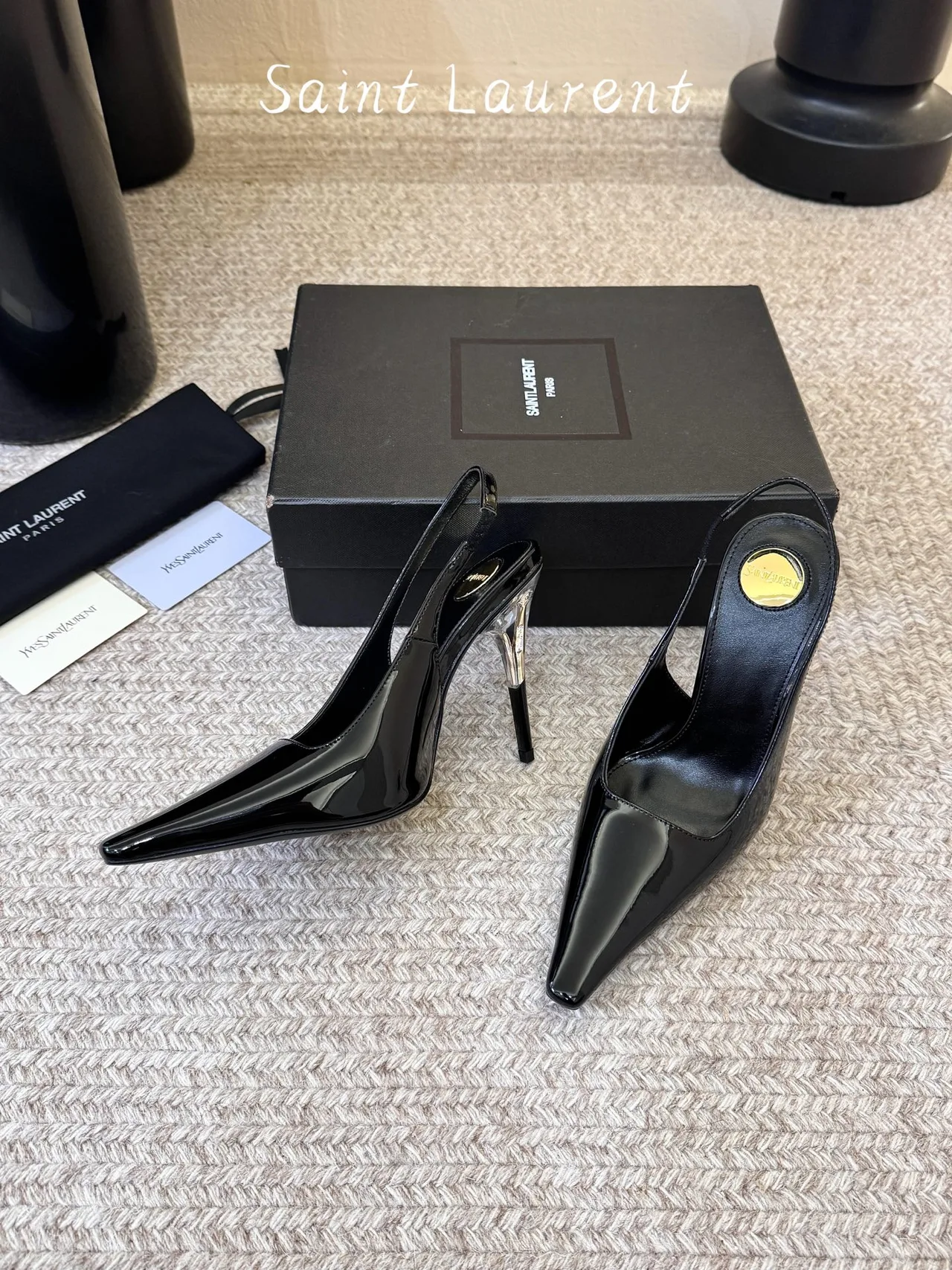 Saint Laurent Glossy Pointed-Toe Sandals in Black · view 5