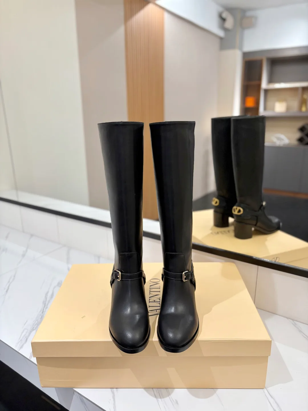 Valentino Calfskin Boots in Black · view 3