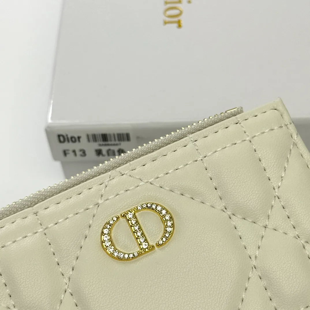 Dior Lambskin Quilted Wallet in Cream · view 5