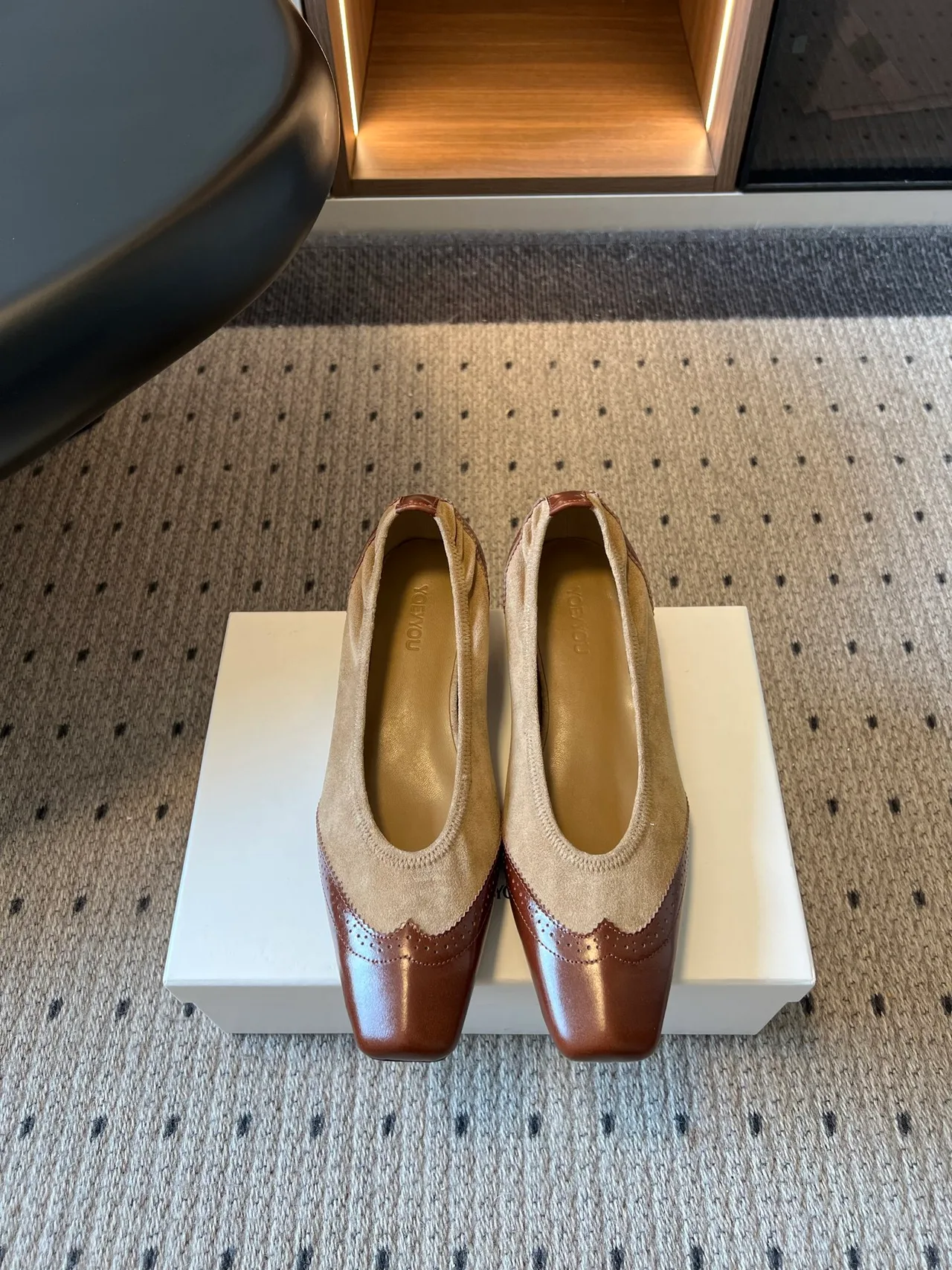 YOEYYOU Square-Toe Two-Tone Slingback Pumps in Brown · view 1