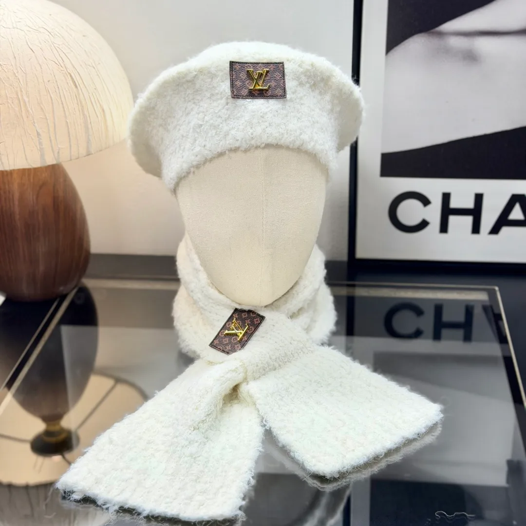 Louis Vuitton Wool Hat Scarf and Gloves Set in White · view 2