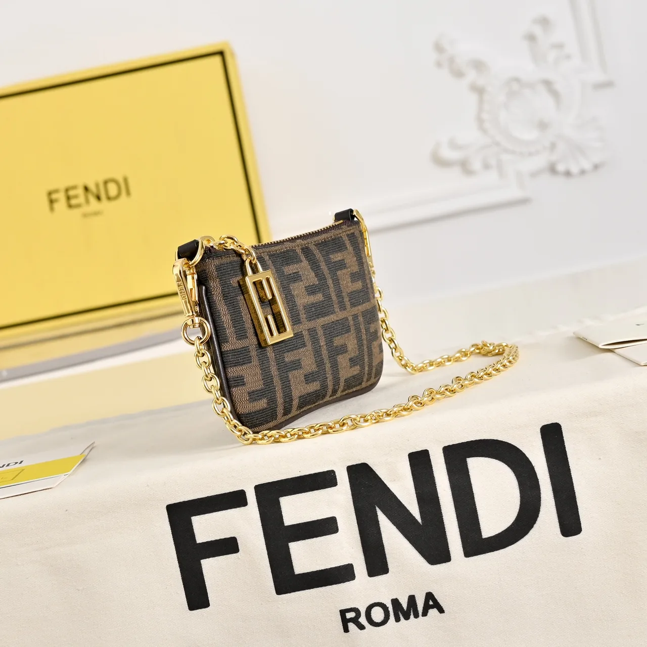 Fendi Chain Pouch in Brown · view 2