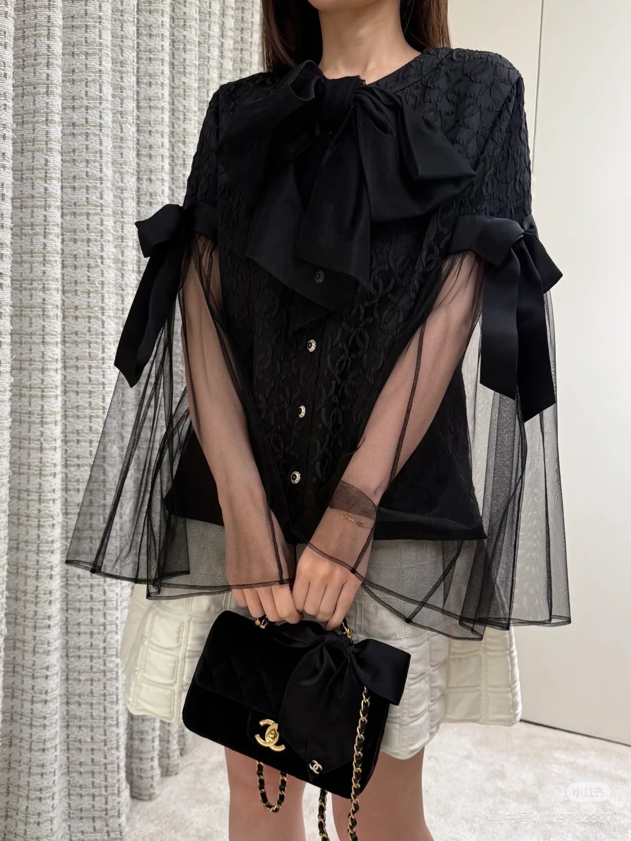 Chanel Hobo Bow Mini Flap Bag in Black & White · view 3