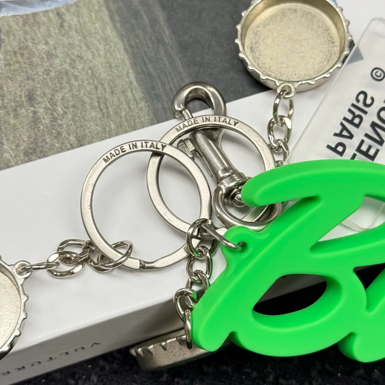 Balenciaga Script Keychain in Green · view 4