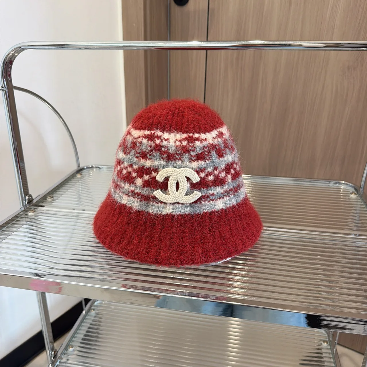 Chanel Pattern knit bucket hat in Red & Beige & White & Black & Brown · view 1