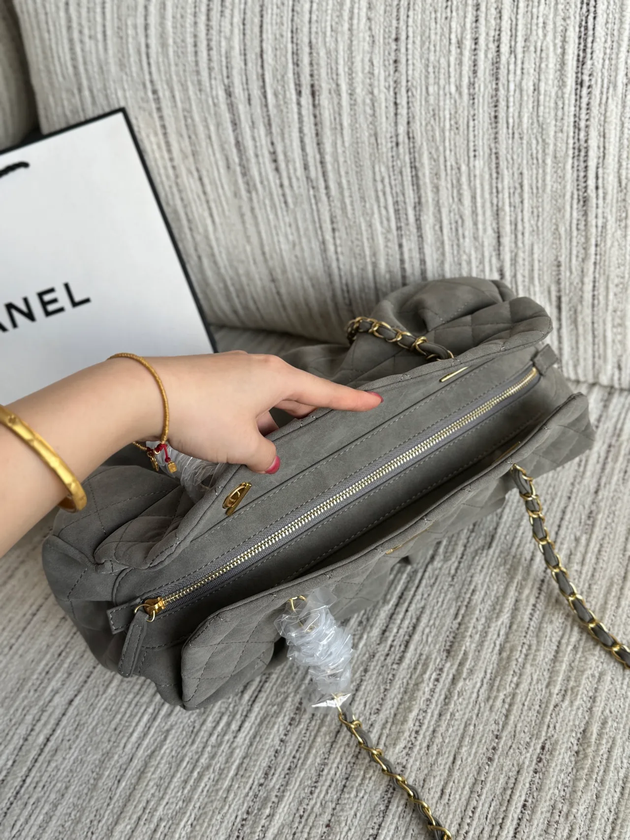 Chanel Quilted Matte Hobo Clutch in Grey · view 4