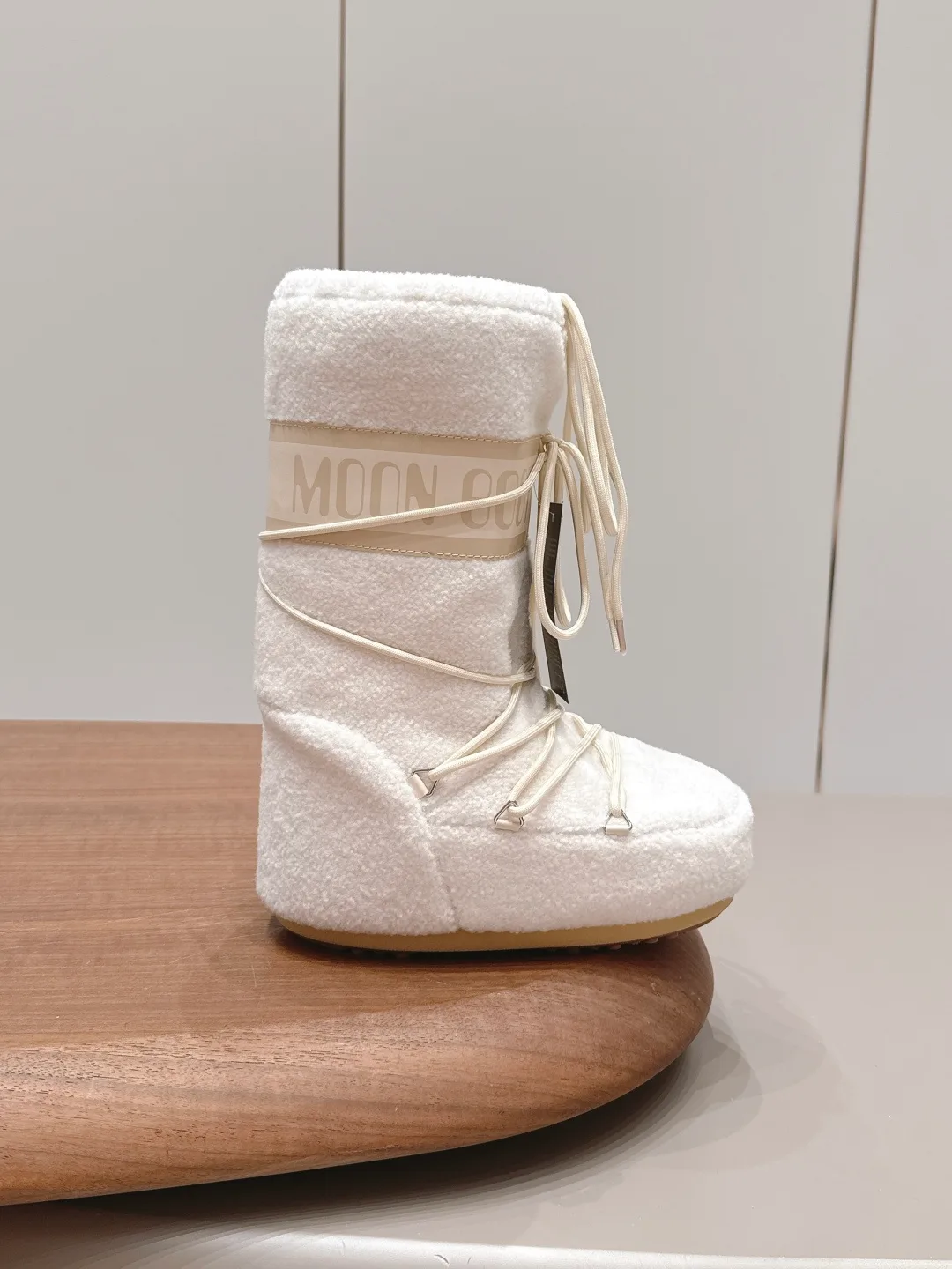 Moon Boot Ribbed Lace-Up Snow Boots in White · view 5