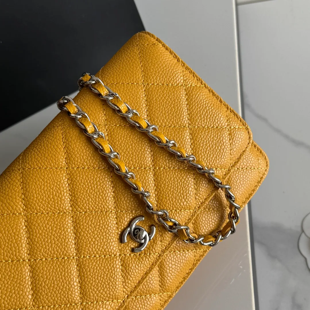 Chanel Calfskin Quilted Clutch in Yellow · view 7
