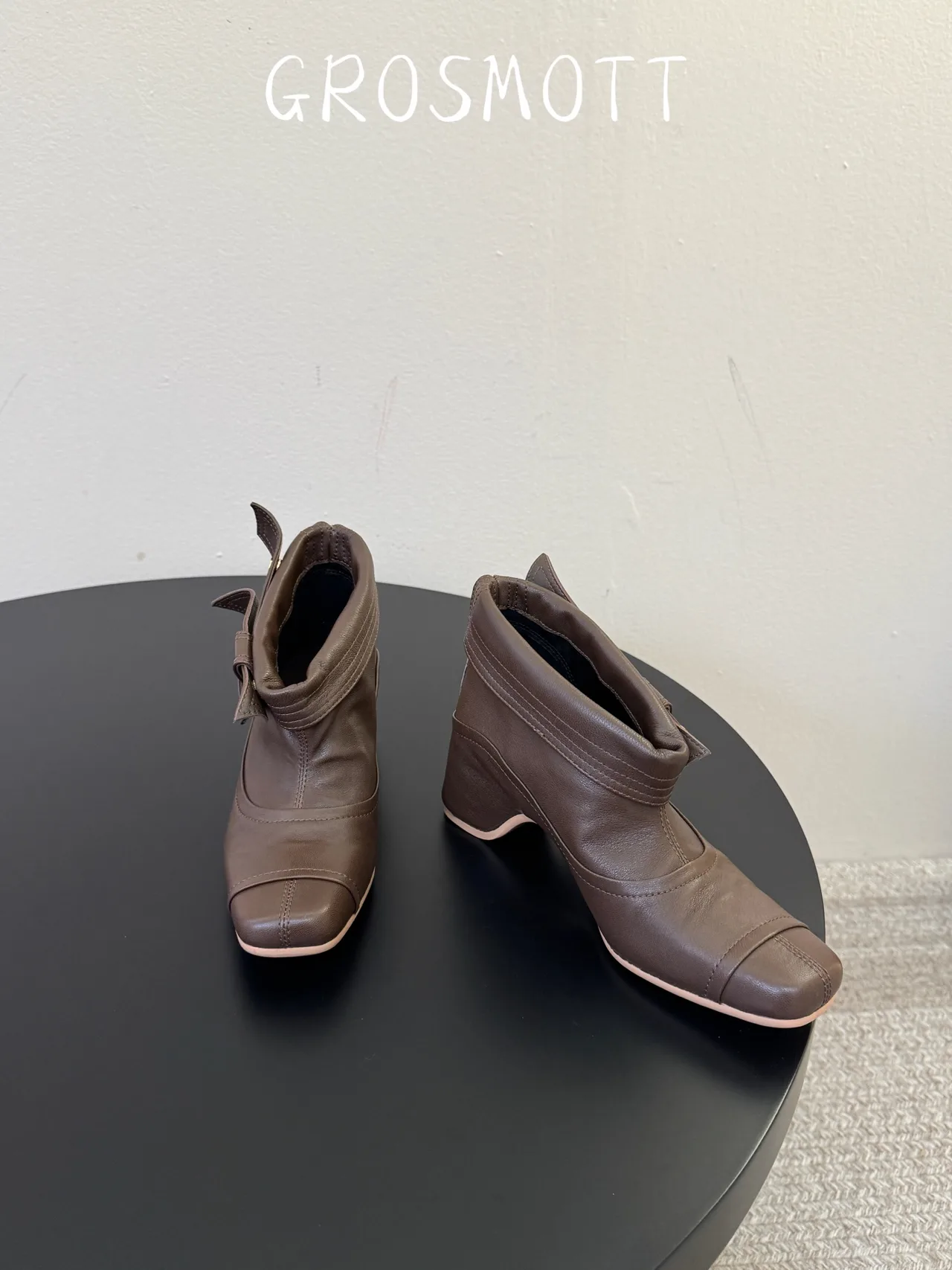 Sheepskin Smooth Pointed-Toe Buckle Ankle Boots in Brown · view 2