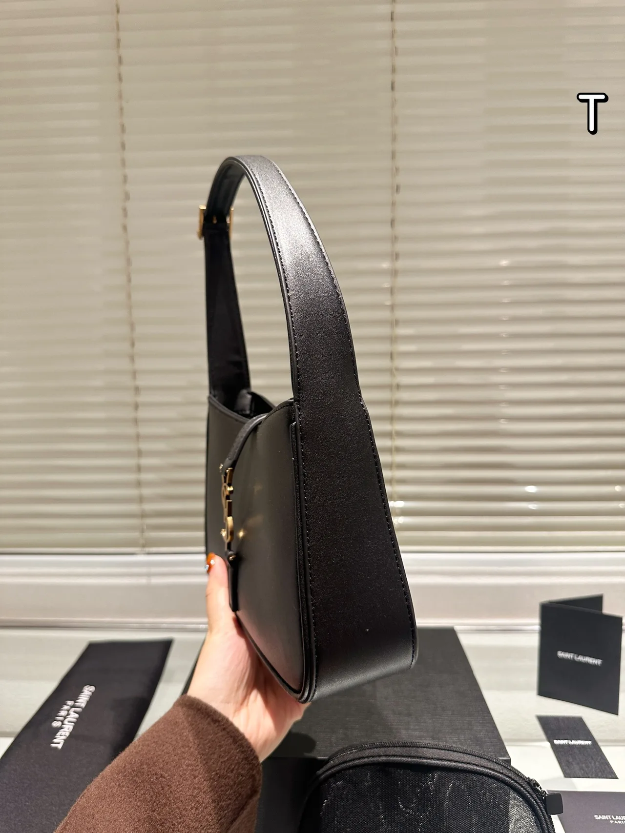 Saint Laurent Calfskin Shoulder Bag in Black · view 7