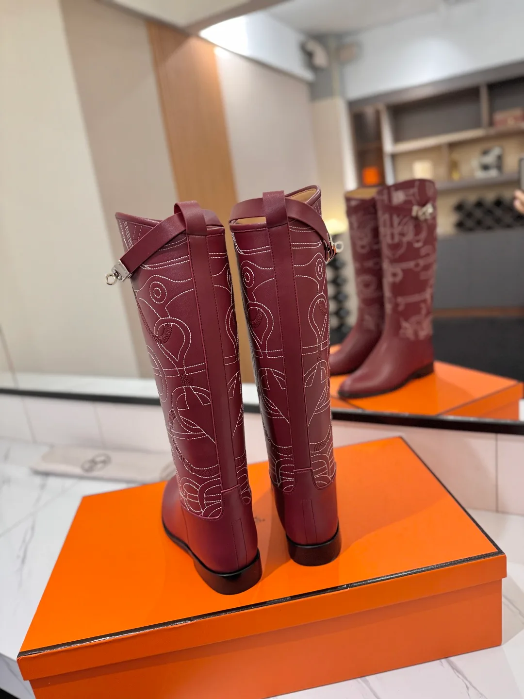 Hermes Cowhide Boots in Burgundy · view 8