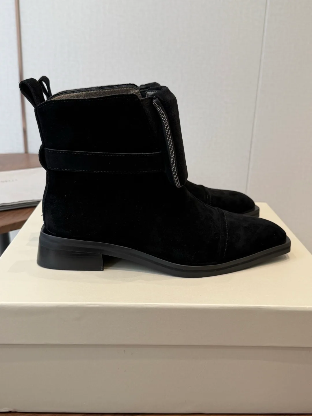 Brunello Cucinelli Pointed-Toe Suede Ankle Boots in Black · view 2