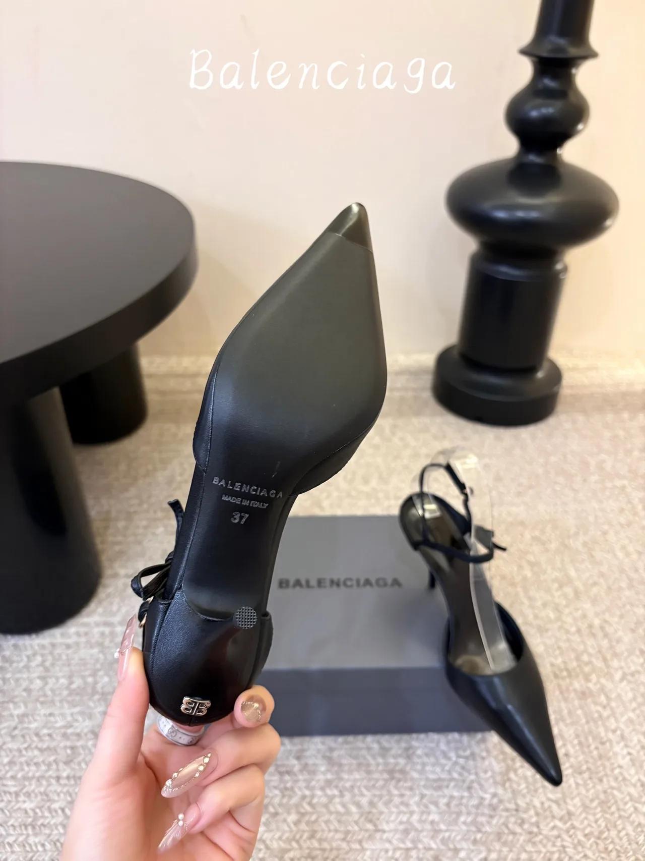 Balenciaga Glossy Pointed-Toe Ankle Strap Pumps in Black · view 6