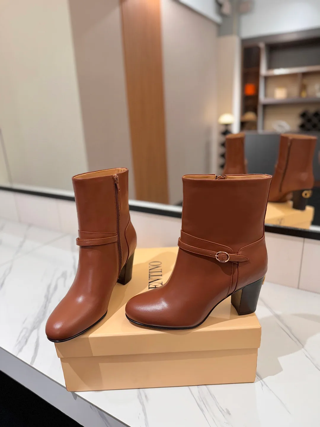 Valentino Calfskin Boots in Brown · view 6