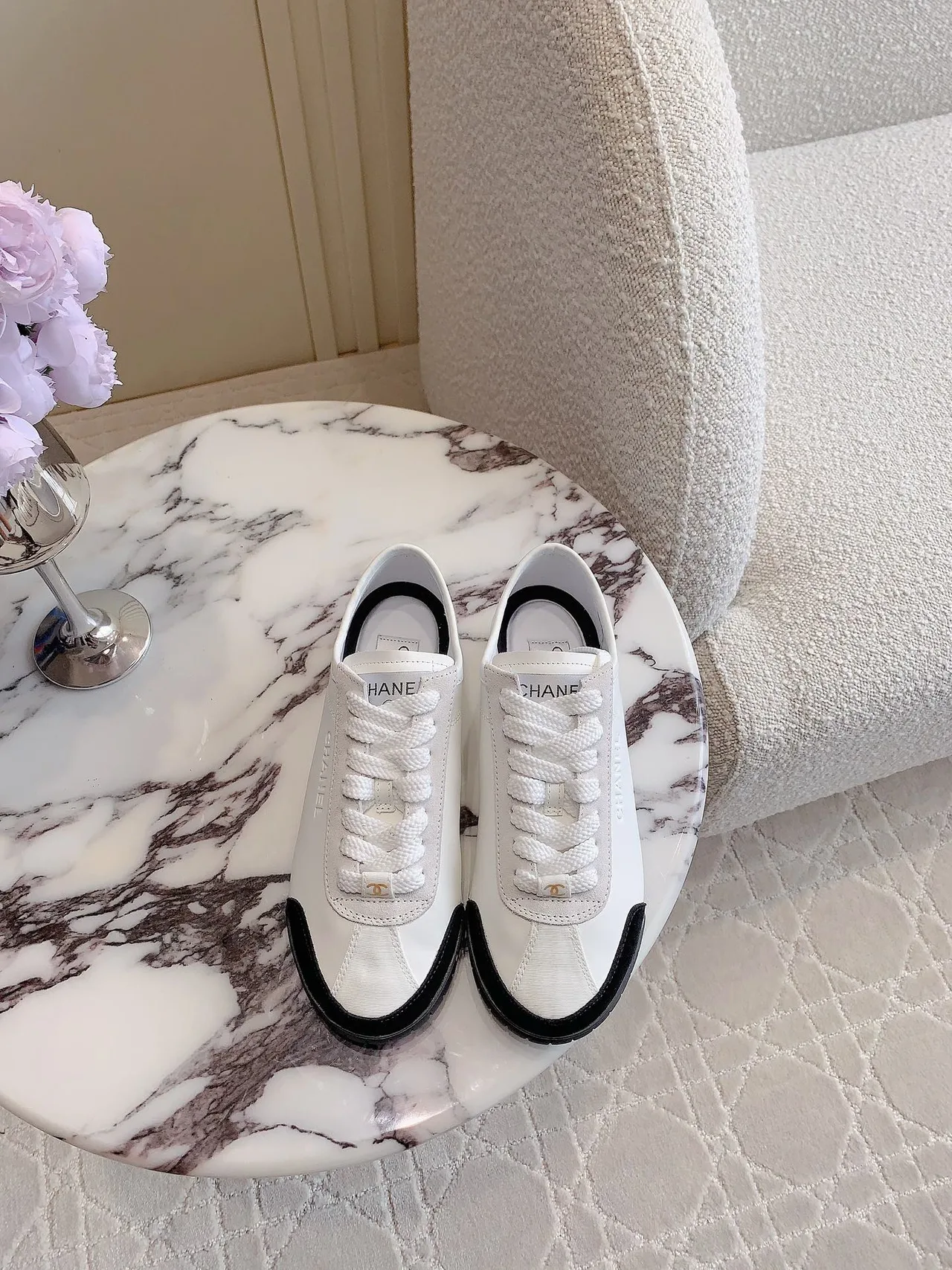 Chanel Cowhide Glossy Sneakers in White · view 1