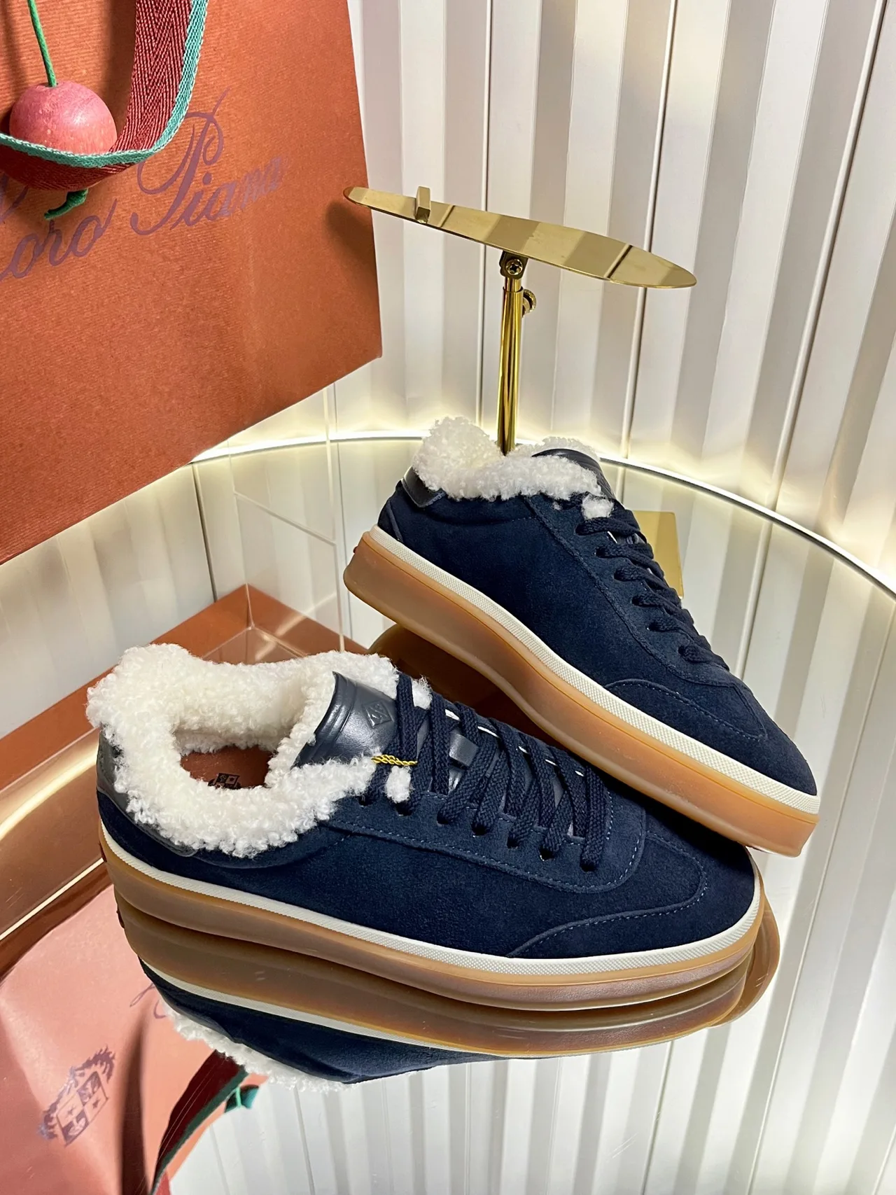 Loro Piana Cashmere Suede-Look Lined Sneakers in Blue · view 6