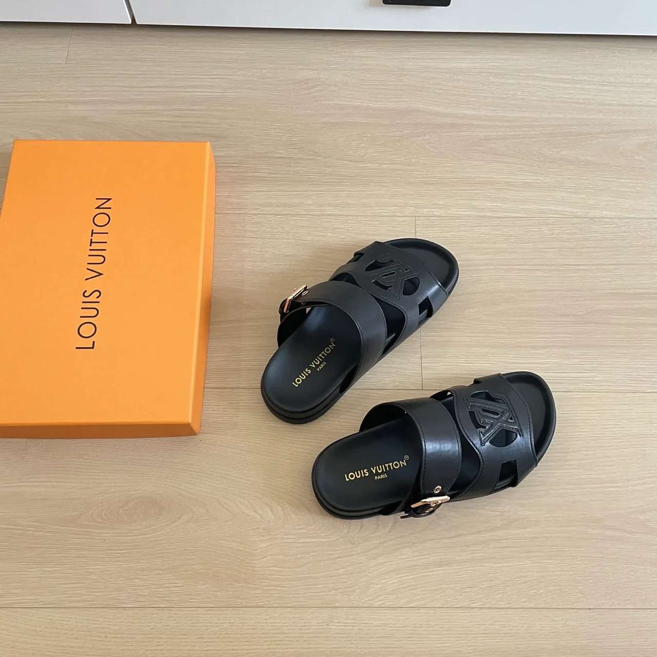 Louis Vuitton Leather Buckle Sandals in Black · view 6