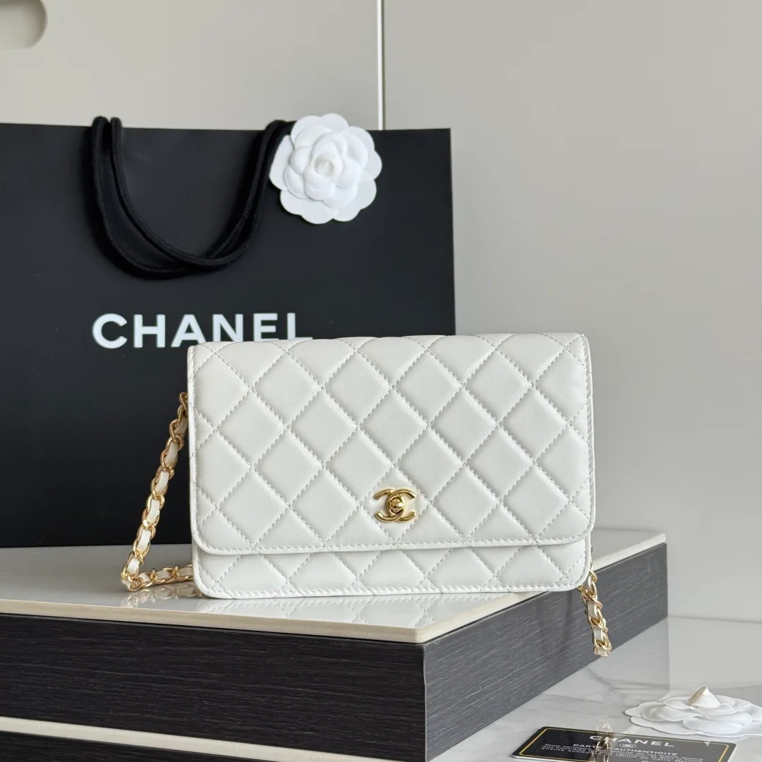 Chanel Calfskin Quilted Clutch in White · view 1