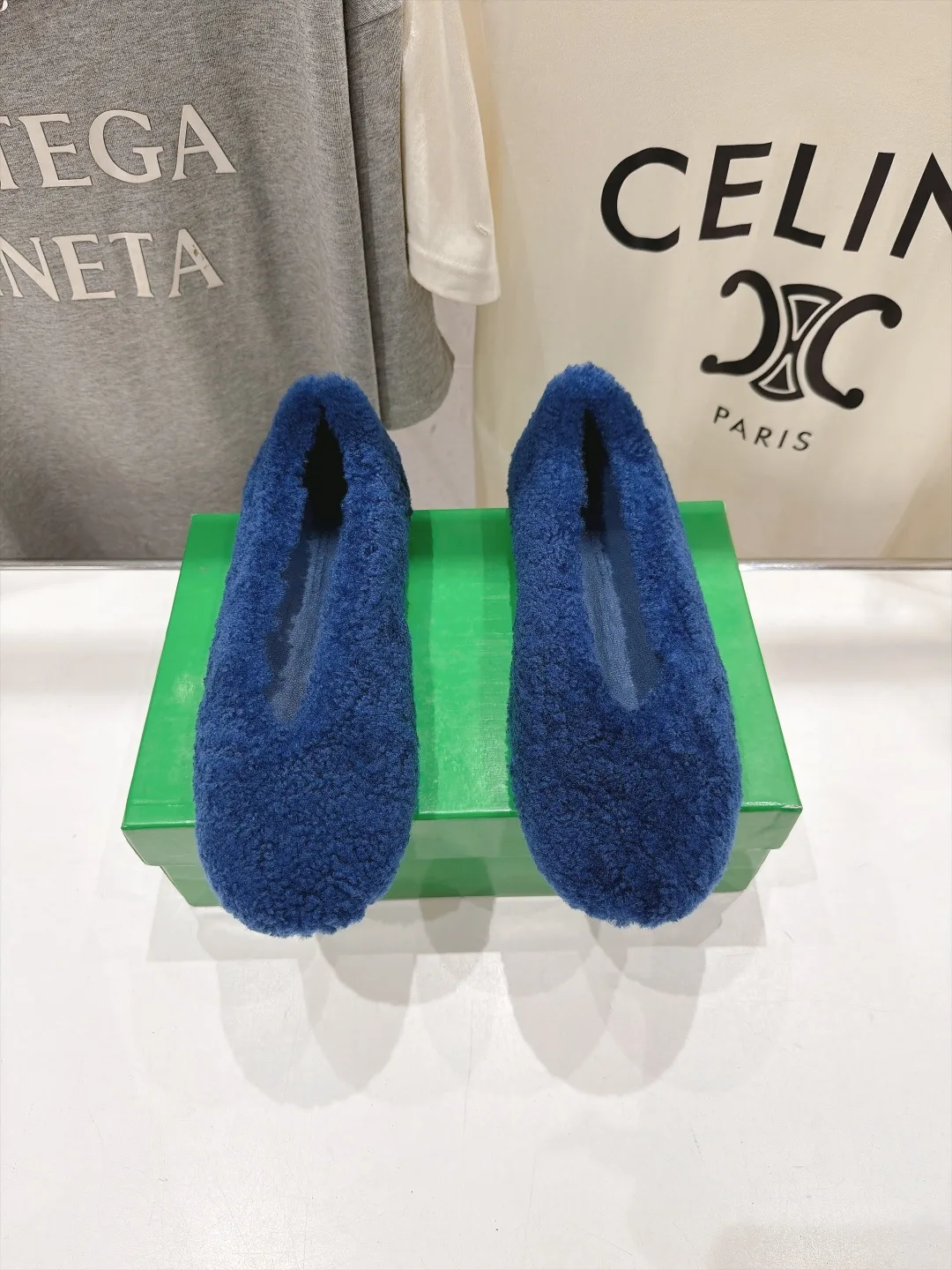 Round-Toe Plush Slip-On Flats in Blue · view 1