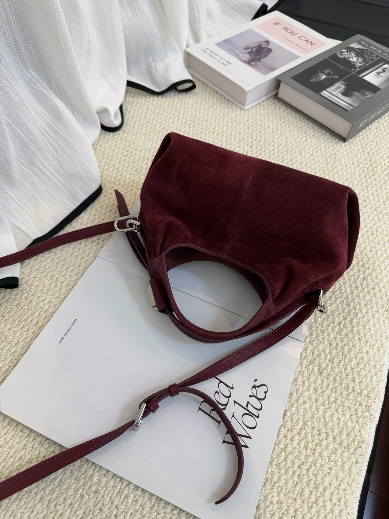 Chanel Cowhide Hobo Bag in Burgundy · view 2