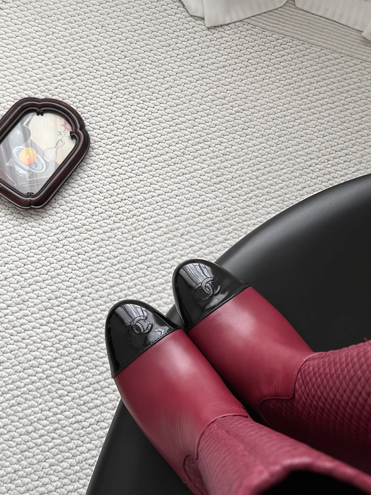 Chanel Cowhide Pointed-Toe Boots in Burgundy · view 6