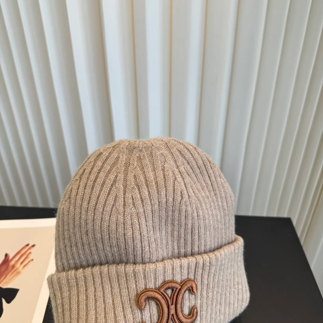 Celine Ribbed Beanie in Beige · view 6