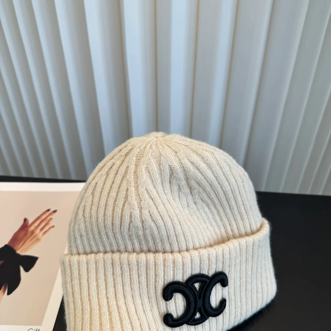 Celine Ribbed Beanie in White · view 6